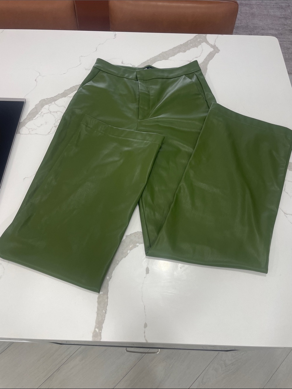 Zara Olive Green Wide-Leg Faux Leather Pants